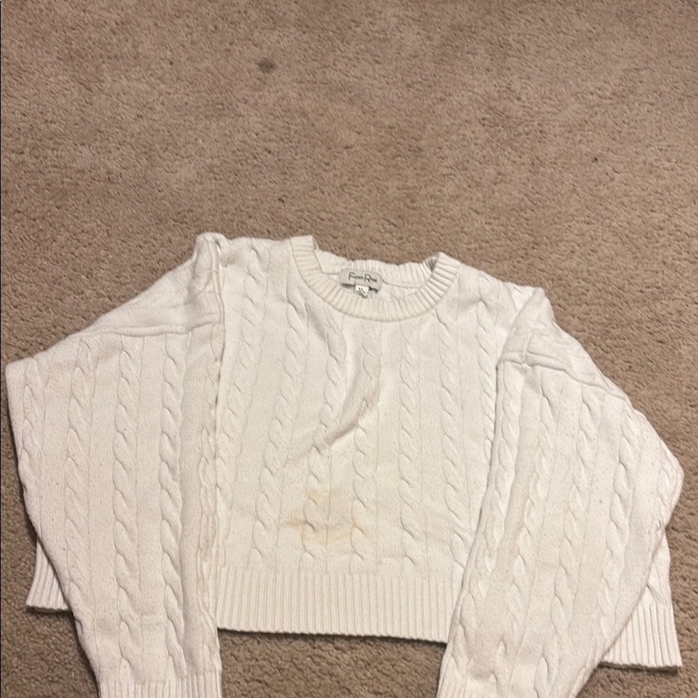 Cream Crew Neck Sweater with Cable Knit Design